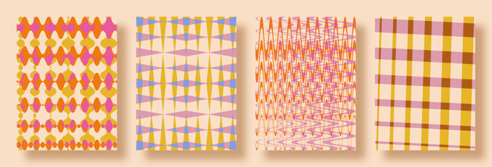 Modern Abstract Artsy Geometric Patterns. Maximalist Colorful Risograph Print, Surface Pattern Concept with Vibrant Hues, Hispanic and Nordic Culture Inspired.