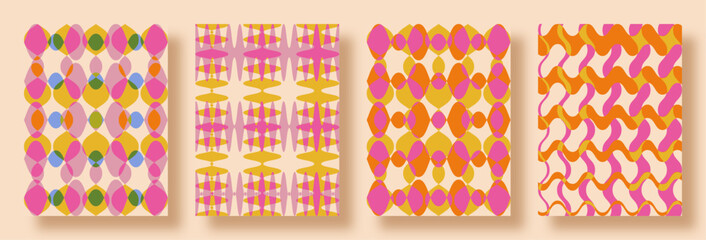 Modern Abstract Artsy Geometric Patterns. Maximalist Colorful Risograph Print, Surface Pattern Concept with Vibrant Hues, Hispanic and Nordic Culture Inspired.