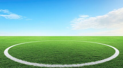 Obraz premium Open Green Soccer Field Under Clear Blue Sky with Soft Clouds
