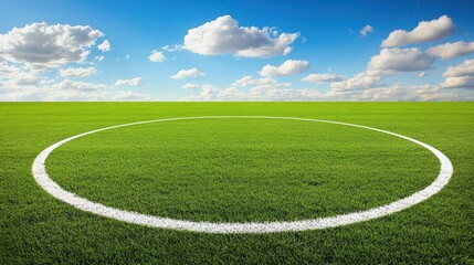 Obraz premium Lush Green Grass Field Under Blue Sky with Fluffy White Clouds