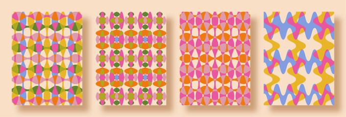Modern Abstract Artsy Geometric Patterns. Maximalist Colorful Risograph Print, Surface Pattern Concept with Vibrant Hues, Hispanic and Nordic Culture Inspired.