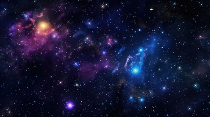 Fototapeta premium Starry sky with a blue and purple hue. The stars are scattered throughout the sky, with some closer together and others further apart