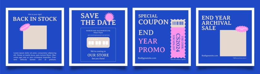 Media post editable post template, classic minimalist style. Blue background design. Promotion of business promo posts.