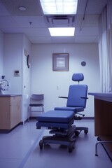 This image depicts a clean and modern waiting room of a dental clinic. The room is equipped with multiple seating chairs for patients, and a reception desk can be seen in the background.