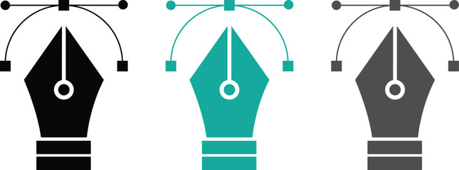 Pen tool icon. Logo for designer or illustrator. Design icon. The curve control points. Fountain pen nib glyph icon.