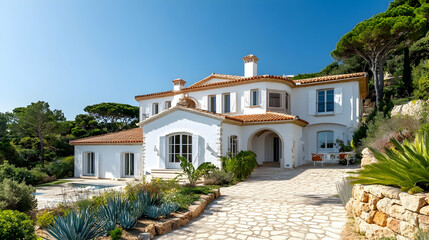 Fototapeta premium Mediterranean Villa Home with Terracotta and Arches, Santa Barbara Estate