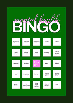 mental health bingo cards, vector format set