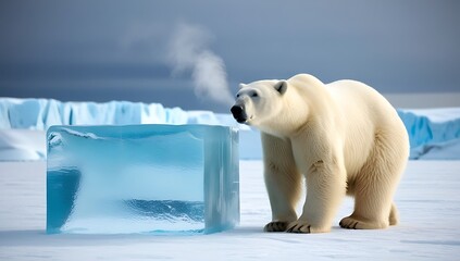 Polar Bear Investigating A Large Block Of Ice