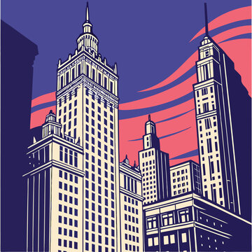city skyline in red