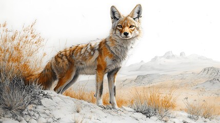 Fototapeta premium Hand drawn jackal animal running pencil sketch pictures