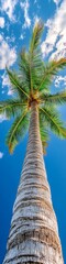 Fototapeta premium Tall palm tree reaching towards a vibrant blue sky with scattered clouds on a sunny day