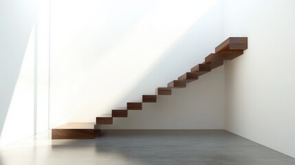 Naklejka premium a floating staircase crafted from rich, dark wood, with no visible supports