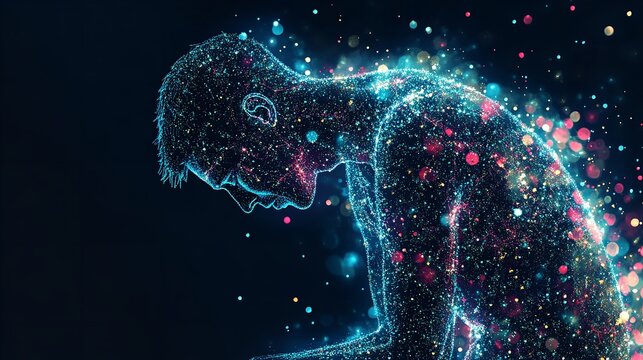 A fibromyalgia sufferer is shown as dots. Generative Ai