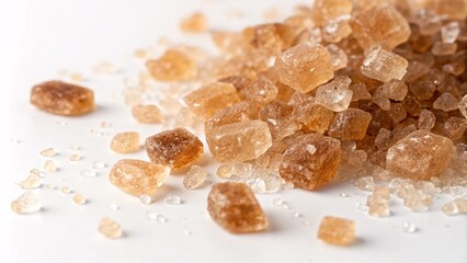 Brown Sugar Crystals on White Background