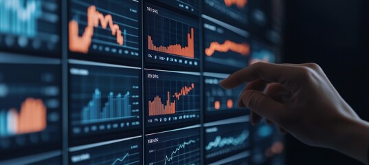 Obraz premium Data Analysis Dashboard with Trend Graphs and Touch Interaction