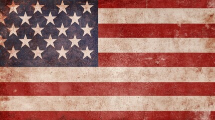 Vintage american flag with grunge texture featuring white stars and red stripes