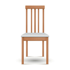 Simple wooden dining chair with white cushion, perfect for home settings and minimalist decor