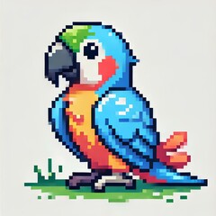 Obraz premium Cartoon Parrot in Pixel Art Style