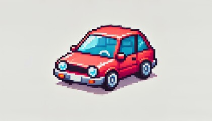 Fototapeta premium Cartoon Pixel Art Car on White Background