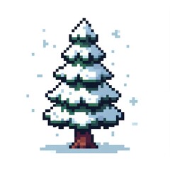 Fototapeta premium Cartoon Pixel Art of Snowy Spruce Tree