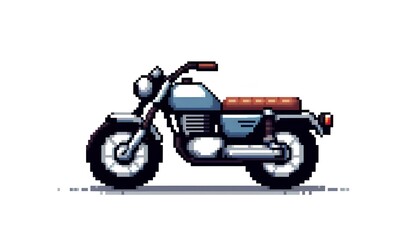 Fototapeta premium Cartoon Pixel Motorcycle Isolated on White