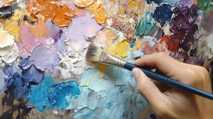 Obraz premium Hand mixing oil paints on palette.