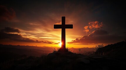 Silhouetted Cross at Sunset