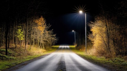 Illuminated Path Through a Mystical Forest at Night