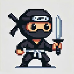 Fototapeta premium Pixel Art Ninja Character on White Background
