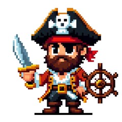 Obraz premium Pixel Art Pirate on White Background
