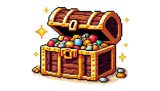 Pixel Art Treasure Chest on White Background
