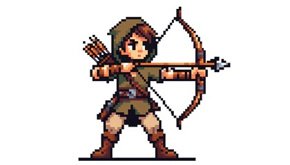 Pixelated Archer Aiming an Arrow