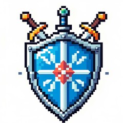 Obraz premium Shield Design in Cartoon Pixel Art