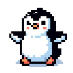Simple Pixel Art Penguin on White
