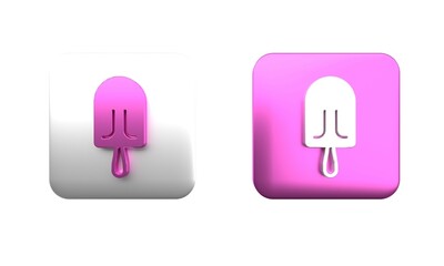 Colorful Ice cream icon isolated on white background. Sweet symbol. Square button. 3D render illustration