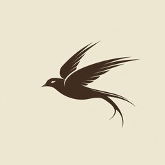 Obraz premium Elegant stylized brown swallow bird in flight, isolated on beige background.