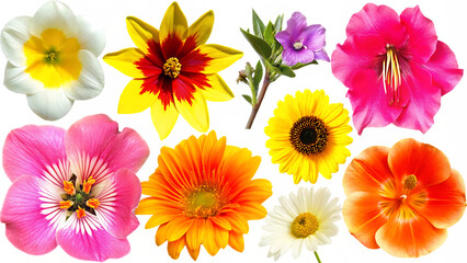 Fototapeta premium set of multi flowers head isolated on white background.AI GENERATED