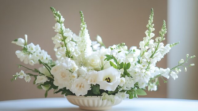 Delicate display of white flowers arranged in a simplistic style, accentuating natural elegance. 