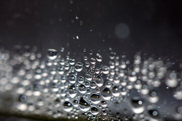 Close Up of Big Floating Water Bubbles on Glass after the Rain