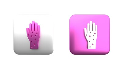 Obraz premium Colorful Hand with psoriasis or eczema icon isolated on white background. Concept of human skin response to allergen or chronic body problem. Square button. 3D render illustration