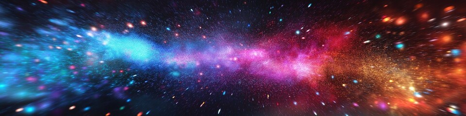 Obraz premium A colorful galaxy with a blue line in the middle. The colors are bright and vibrant, giving the impression of a lively and energetic scene