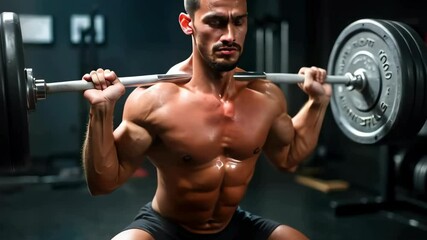 A dedicated man focuses on lifting heavy weights in a gym, highlighting strength and determination.
