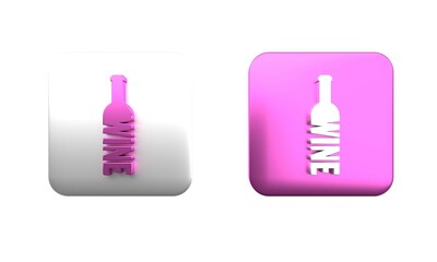 Colorful Bottle of wine icon isolated on white background. Lettering bottle of wine. Square button. 3D render illustration