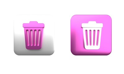 Colorful Trash can icon isolated on white background. Garbage bin sign. Square button. 3D render illustration