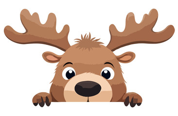 Fototapeta premium Stag Peeking Cute Adorable Funny Animal Cartoon Style Illustration