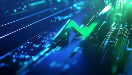 A digital representation of a rising graph trend on a futuristic background.