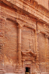 Jordan. Petra is ancient city carved into rocks. Petra is ancient capital of Nabataean kingdom. Rock monasteries in ancient city. Petra ancient religious center.