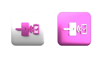 Obraz premium Colorful Digital door lock with wireless technology for unlock icon isolated on white background. Door handle sign. Security smart home. Square button. 3D render illustration