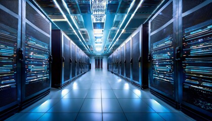 Fototapeta premium expansive server room showcasing advanced mainframe computers for cloud computing services