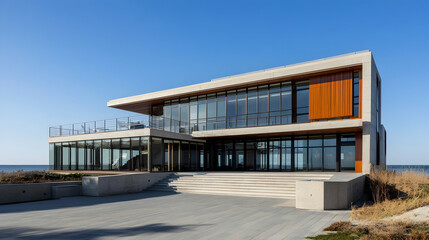 Obraz premium Modern Coastal Home with Concrete and Teak, La Jolla Ocean Estate